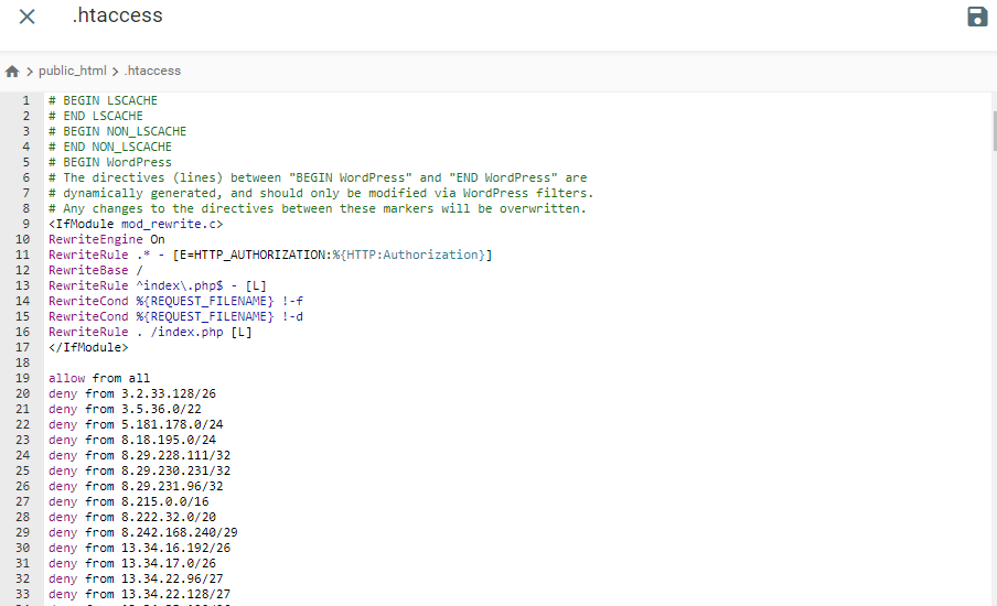 Insert the Generated IP Addresses into the .htaccess File